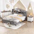 3 Pieces Bedroom Sets Full Size House Bed With Storage Headboard, Wooden Nightstand And Storage Dresser,Gray Gray Wood