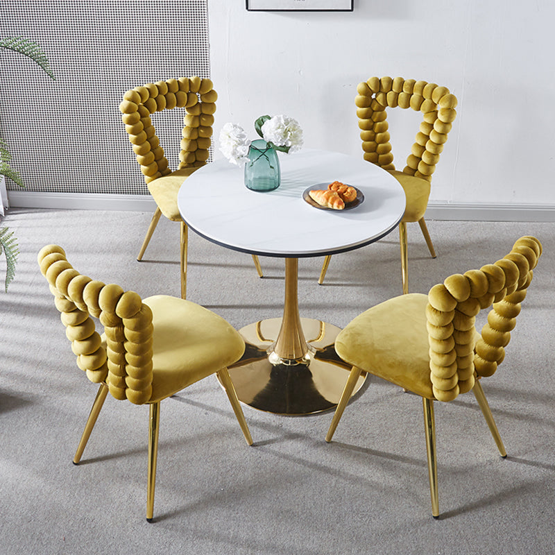 Modern Chair Set Of 2 With Iron Tube Legs, Soft Cushions And Comfortable Backrest, Suitable For Dining Room, Living Room, Cafe,Hairball Back Yellow Fabric