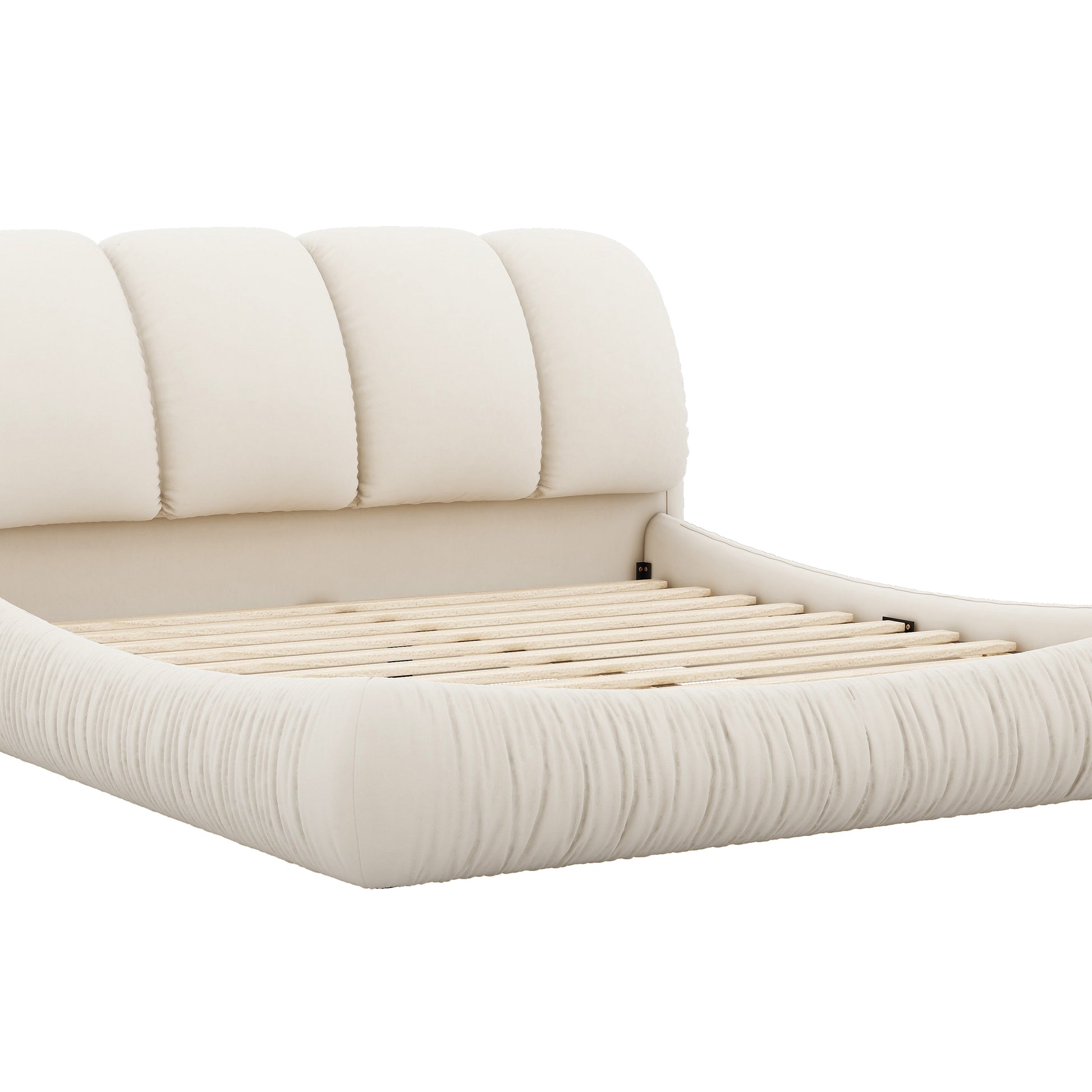 Queen Size Luxury Upholstered Bed With Thick Headboard, Velvet Queen Bed With Oversized Padded Backrest, Beige Expect Arrival Date 2024 4 9 Queen Beige Velvet