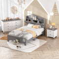 3 Pieces Bedroom Sets Twin Size House Bed With Storage Headboard, Wooden Nightstand And Storage Dresser,Gray Gray Wood