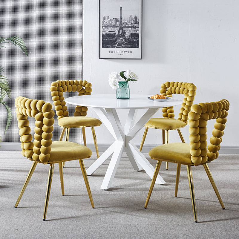Modern Chair Set Of 2 With Iron Tube Legs, Soft Cushions And Comfortable Backrest, Suitable For Dining Room, Living Room, Cafe,Hairball Back Yellow Fabric