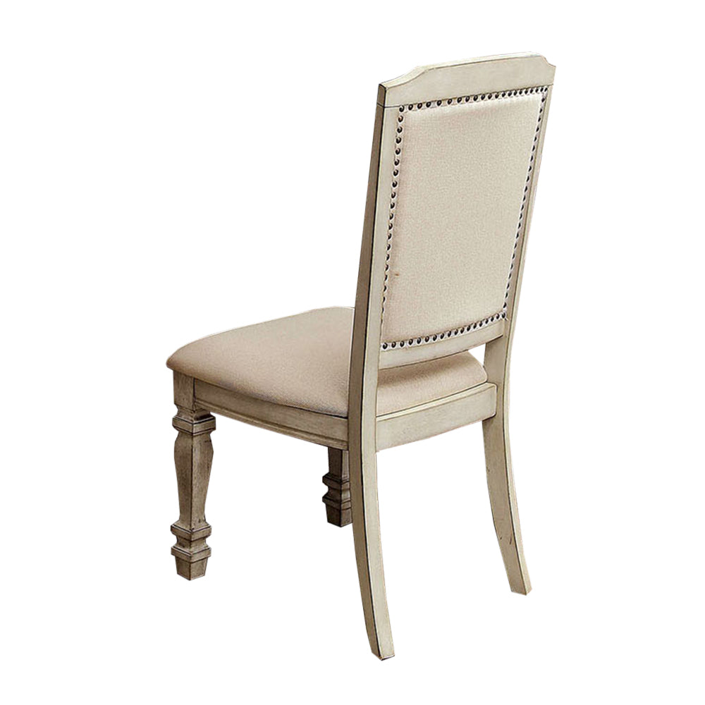 Set Of 2 Padded Fabric Dining Chairs In Antique White And Ivory Solid Antique White Dining Room Dining Chairs Wood Fabric