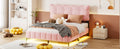 Queen Size Velvet Platform Bed With Led Frame And Stylish Mental Bed Legs, Pink Pink Velvet