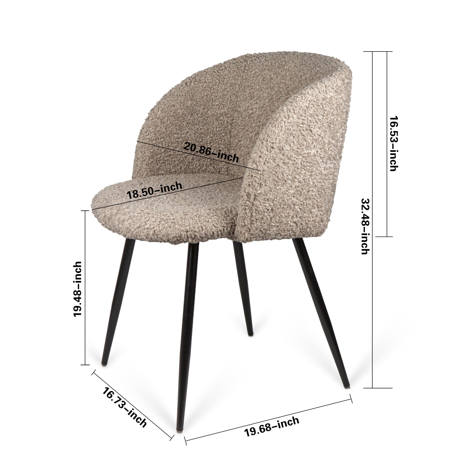 Adjust Legs Upholstered Teddy Faux Fur Dining Armrest Chair Set Of 2 Light Brown Metal Light Brown Dining Room Powder Coated Foam Dry Clean Round Mid Century Modern Solid Back Foam Polyester