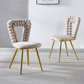 Modern Chair Set Of 2 With Iron Tube Legs, Soft Cushions And Comfortable Backrest, Suitable For Dining Room, Living Room, Cafe,Hairball Back Golden Fabric