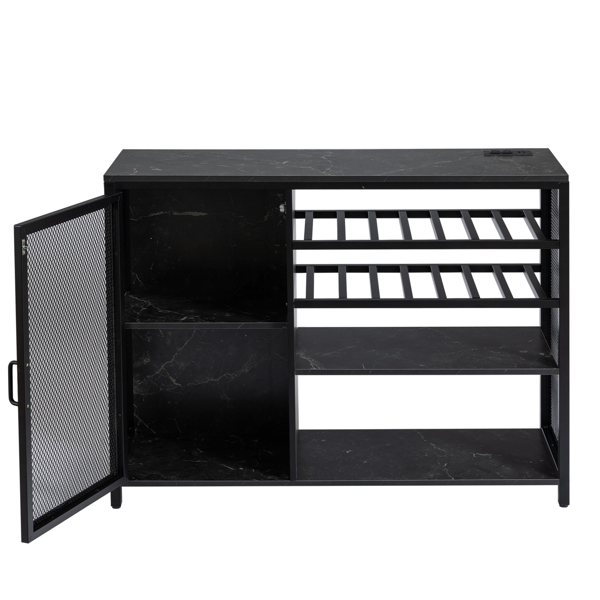 Bar Cabinet,Wine Bar Cabinet,Liquor Storage Credenza,Sideboard With Wine Racks & Stemware Holder,With Uab Socket,Metal Bracket,Canbeplacedin Familybars,Hallways,Living Rooms,Color:Black Marble Texture 3 4 Spaces Black Primary Living Space Built In