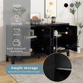 4 Door Retro Sideboard With Adjustable Shelves, Two Large Cabinet With Long Handle, For Living Room And Dining Room Black Black Mdf