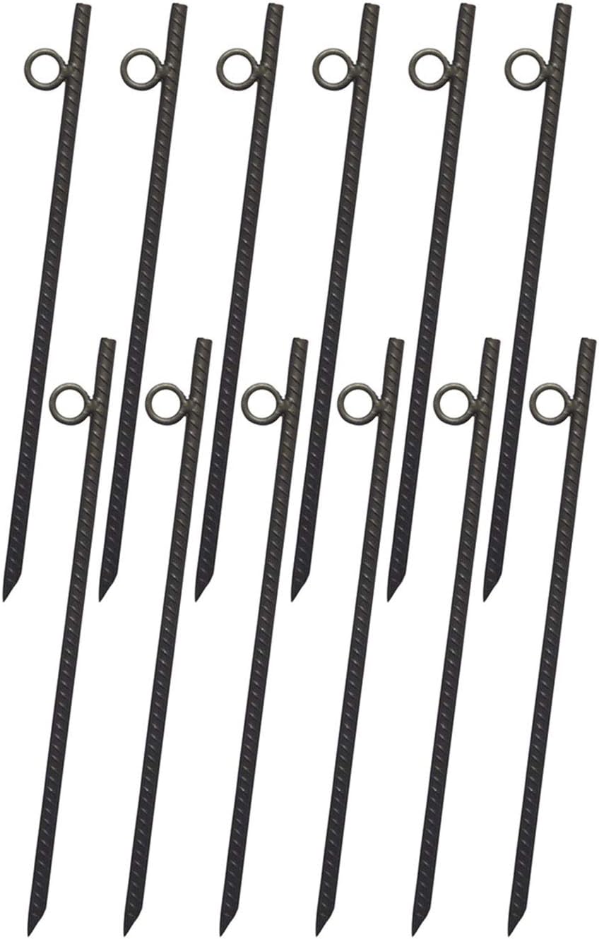 Rebar Stake With Loop 12Pcs Grip Rebar 3 8X 18 Inch Steel Durable Heavy Duty Tent Canopy Ground Stakes With Angled Ends And 1 Inch Loops For Campsites And Canopies Black Steel