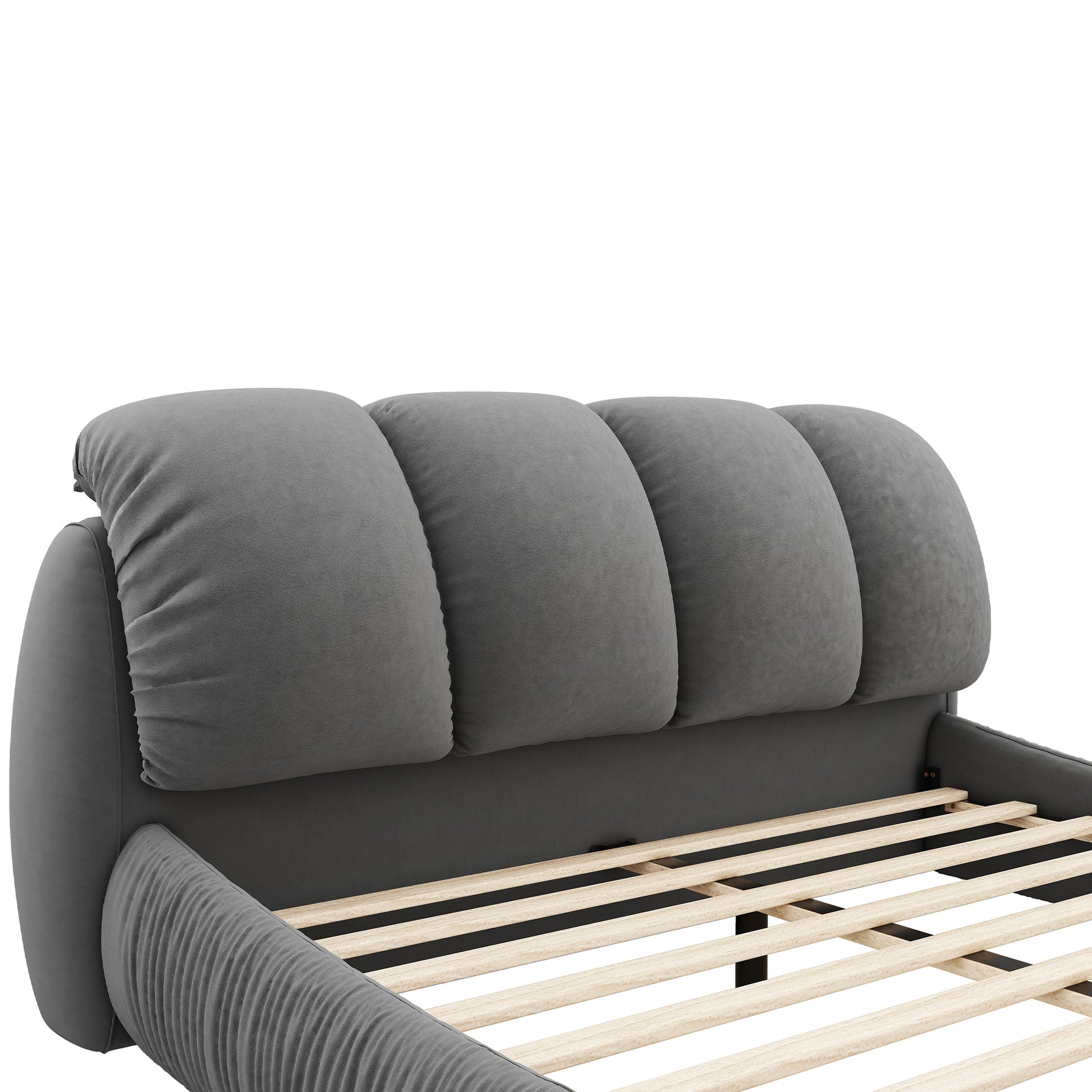 Queen Size Luxury Upholstered Bed With Thick Headboard, Velvet Queen Bed With Oversized Padded Backrest, Gray Expect Arrival Date 2024 4 2 Queen Gray Velvet