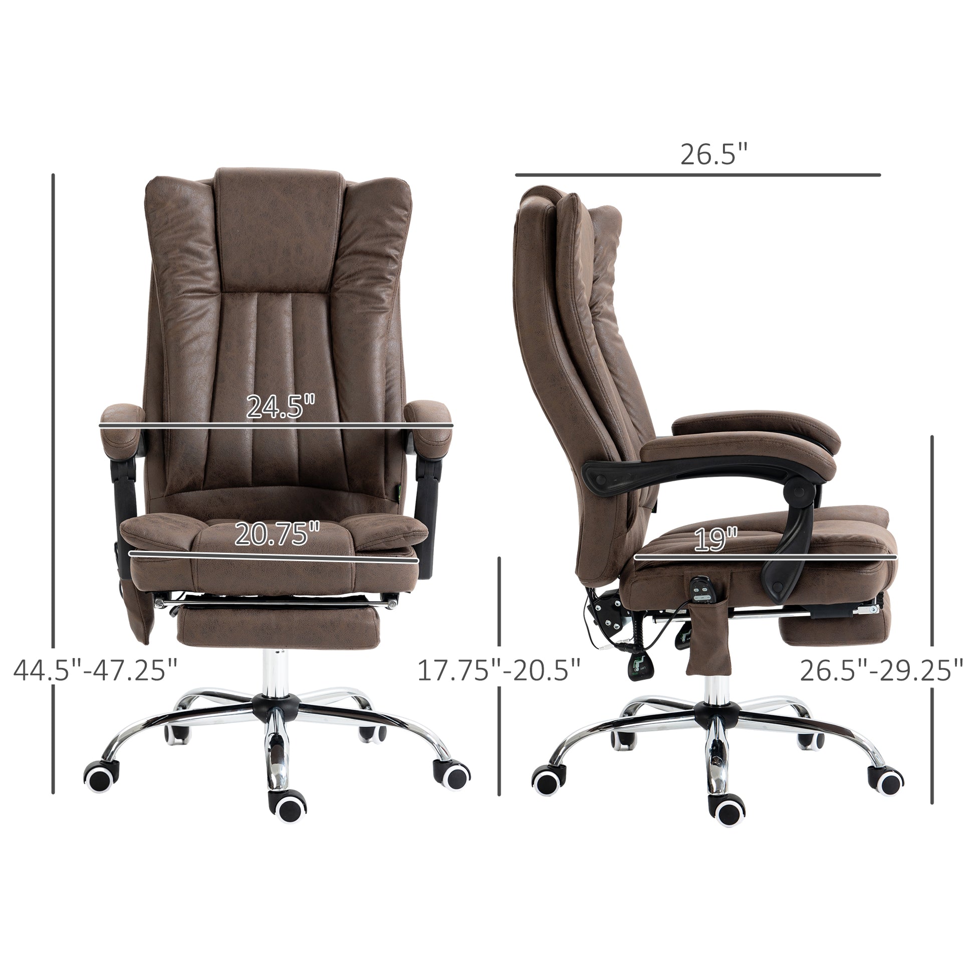 Vinsetto Microfiber Office Chair, High Back Computer Chair With 6 Point Massage, Heat, Adjustable Height And Retractable Footrest, Coffee Brown Polyester