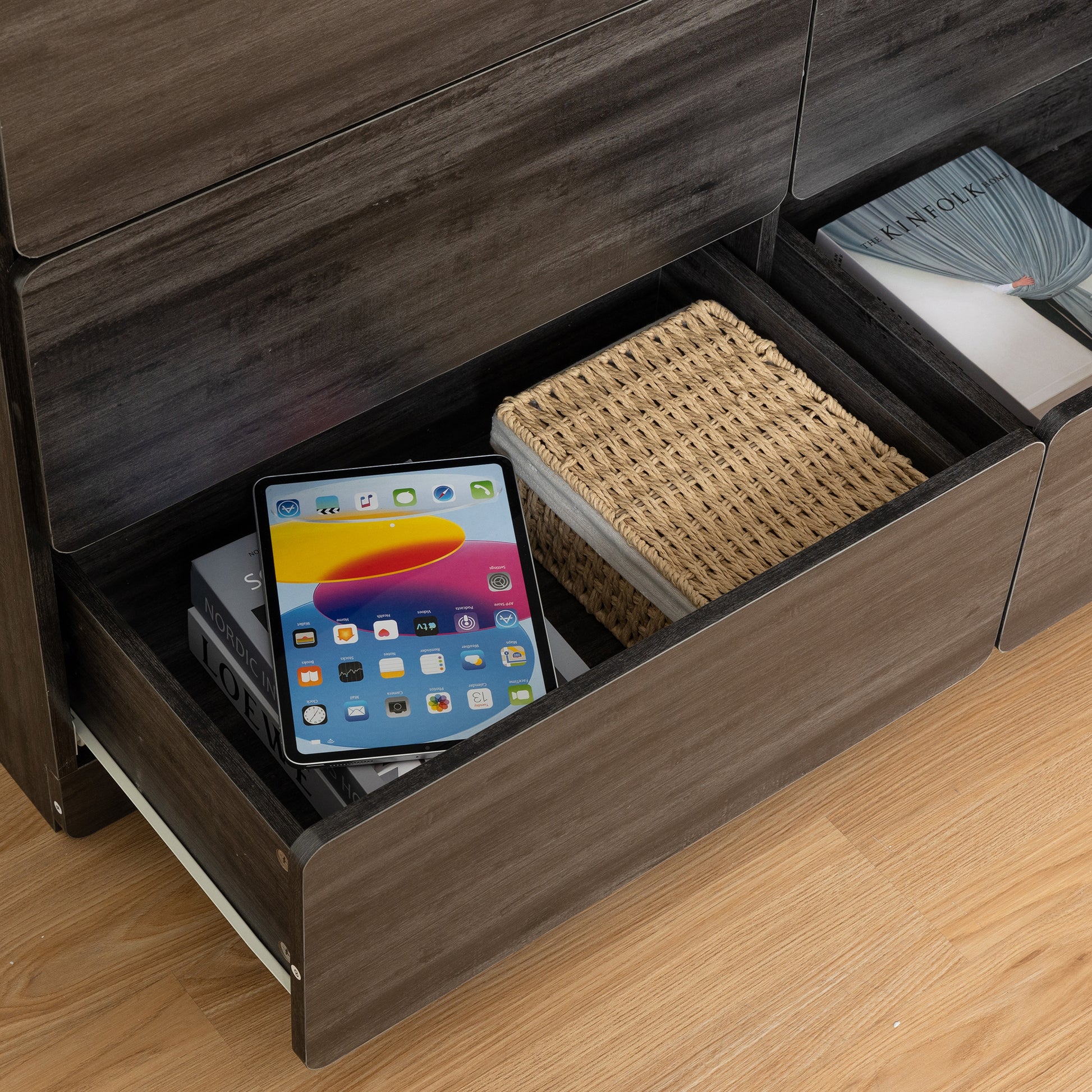 Drawer Dresser Cabinet,Sideboard,Bar Cabinet,Buffet Server Console,Table Storge Cabinets,Flat Out The Corners Of The Drawers,Six Drawers,For Dining Room,Living Room,Bedroom,Kitchen Hallway,Dark Gray