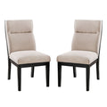 Set Of 2 Padded Fabric Dining Chairs In Black And Beige Solid Beige Dining Room Dining Chairs Wood Fabric