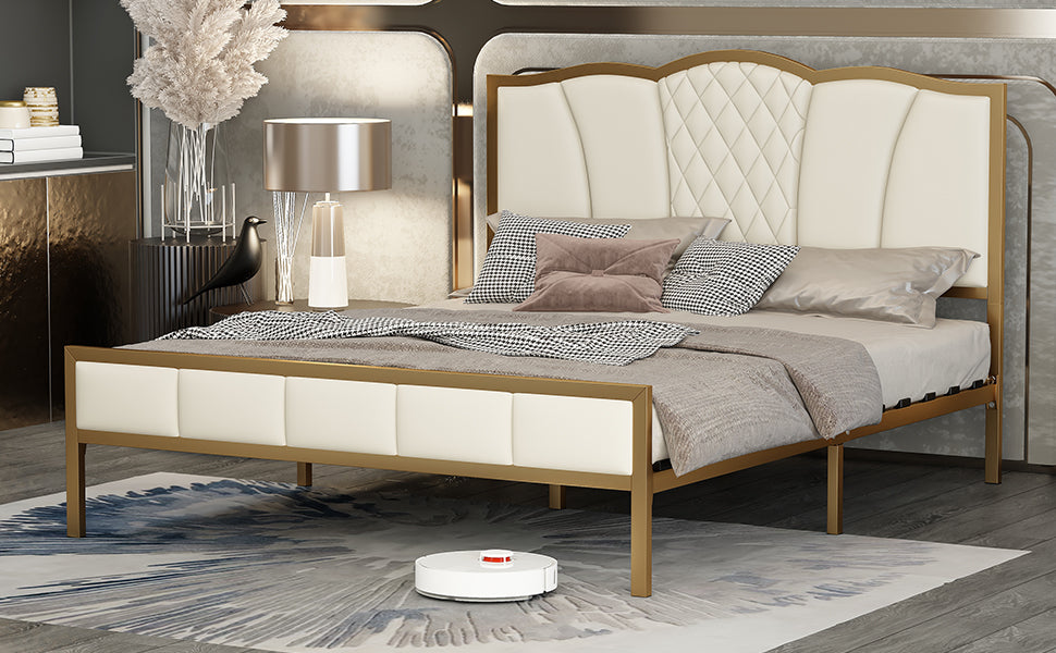 Queen Size Bed Frame, Modern Upholstered Bed Frame beige-velvet