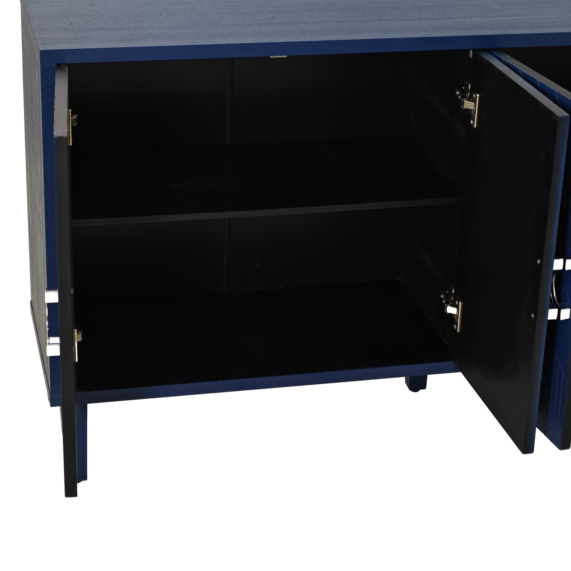 Stylish And Functional 4 Door Storage Cabinet With Pine Legs And Mdf, For Living Room Bedroom,And Kitchen,Navy Blue Navy Blue Mdf