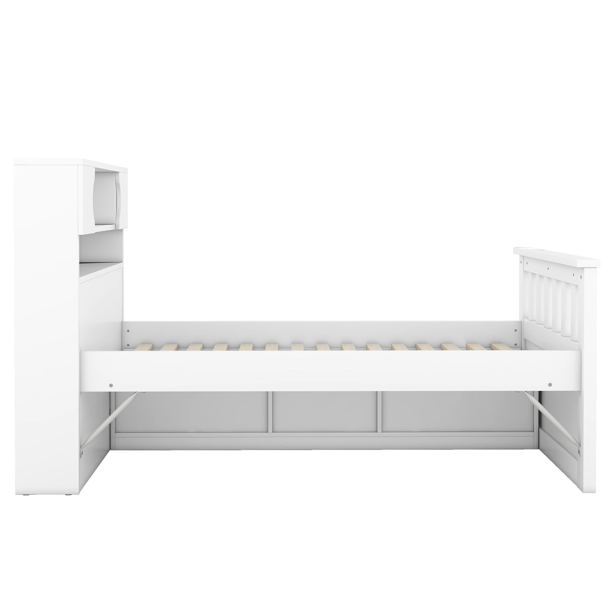 Twin Size Captain Platform Bed Frame With Storage Bookcases And Shelves,Four Drawers,White Twin White Solid Wood Mdf