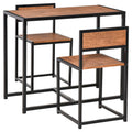 Homcom 3 Piece Industrial Dining Table Set For 2, Kitchen Table And Chairs, Dining Room Sets For Small Spaces Brown Mdf