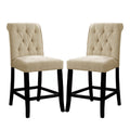 Set Of 2 Padded Chenille Dining Chairs In Beige And Antique Black Solid Antique Black Dining Room Dining Chairs Wood Fabric