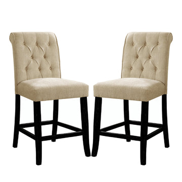 Set Of 2 Padded Chenille Dining Chairs In Beige And Antique Black Solid Antique Black Dining Room Dining Chairs Wood Fabric