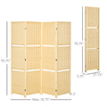 Homcom 4 Panel Folding Room Divider, 6 Ft Freestanding Bamboo Privacy Screen Panel With Storage Shelves For Bedroom Or Office, Natural Wood Color Natural Bamboo