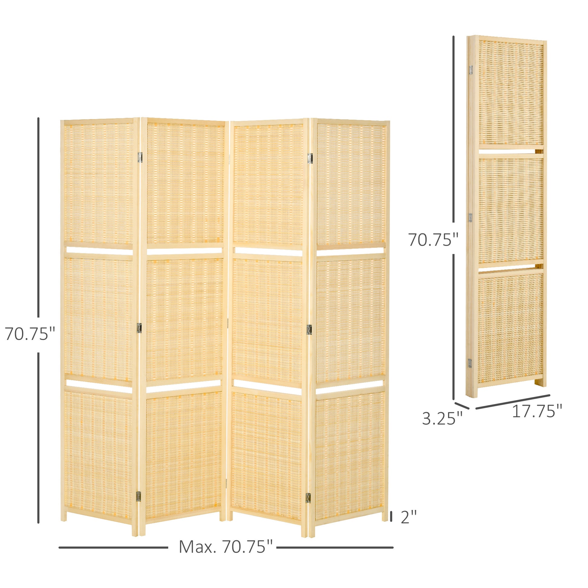 Homcom 4 Panel Folding Room Divider, 6 Ft Freestanding Bamboo Privacy Screen Panel With Storage Shelves For Bedroom Or Office, Natural Wood Color Natural Bamboo