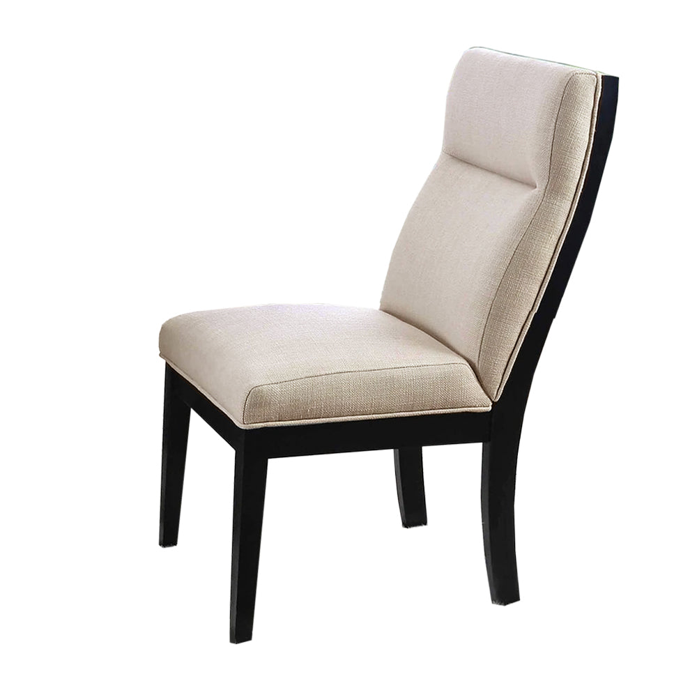 Set Of 2 Padded Fabric Dining Chairs In Black And Beige Solid Beige Dining Room Dining Chairs Wood Fabric
