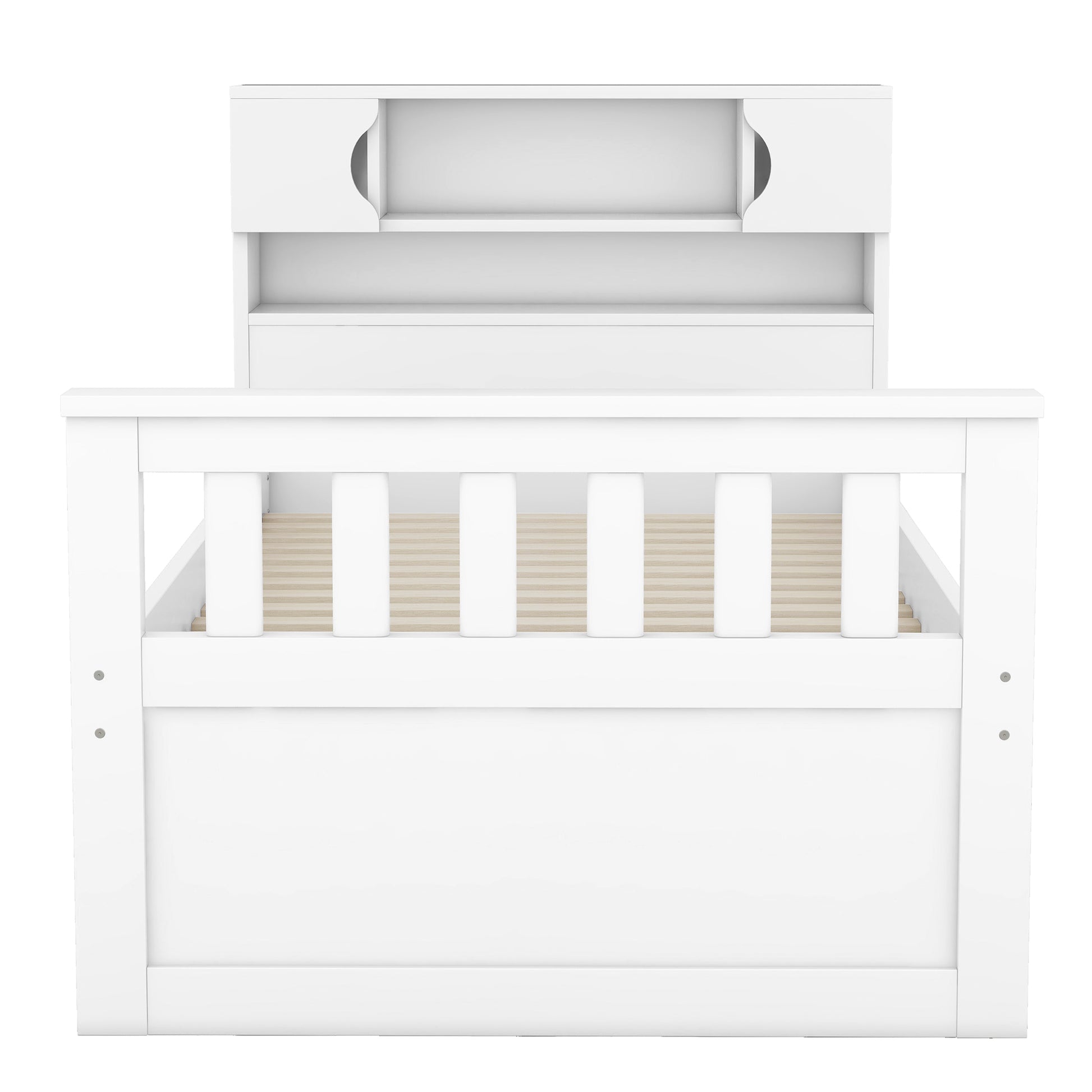 Twin Size Captain Platform Bed Frame With Storage Bookcases And Shelves,Four Drawers,White Twin White Solid Wood Mdf