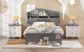 Wooden Twin Size House Bed With Storage Headboard ,Kids Bed With Storage Shelf,Grey Grey Wood