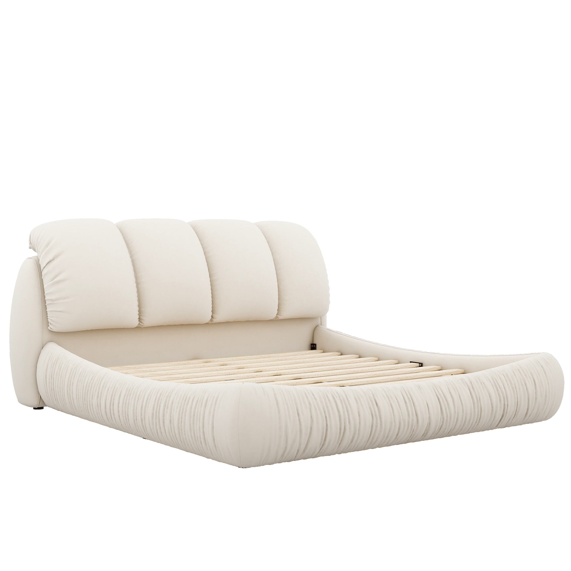 Queen Size Luxury Upholstered Bed With Thick Headboard, Velvet Queen Bed With Oversized Padded Backrest, Beige Expect Arrival Date 2024 4 9 Queen Beige Velvet