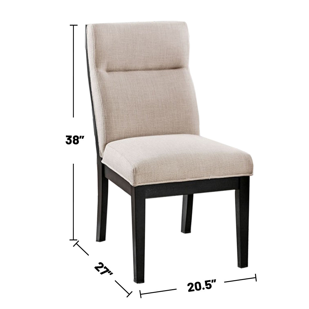 Set Of 2 Padded Fabric Dining Chairs In Black And Beige Solid Beige Dining Room Dining Chairs Wood Fabric