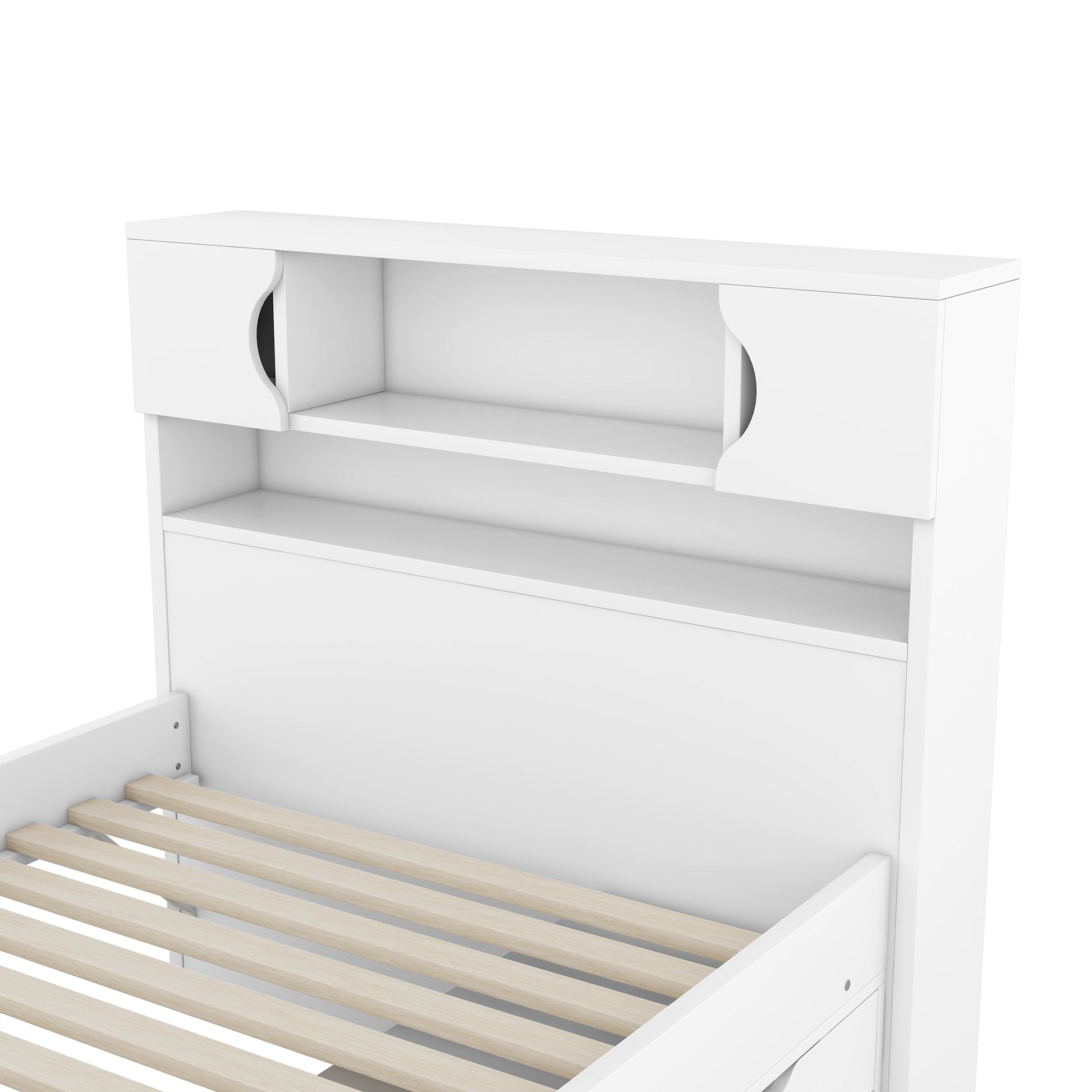 Twin Size Captain Platform Bed Frame With Storage Bookcases And Shelves,Four Drawers,White Twin White Solid Wood Mdf