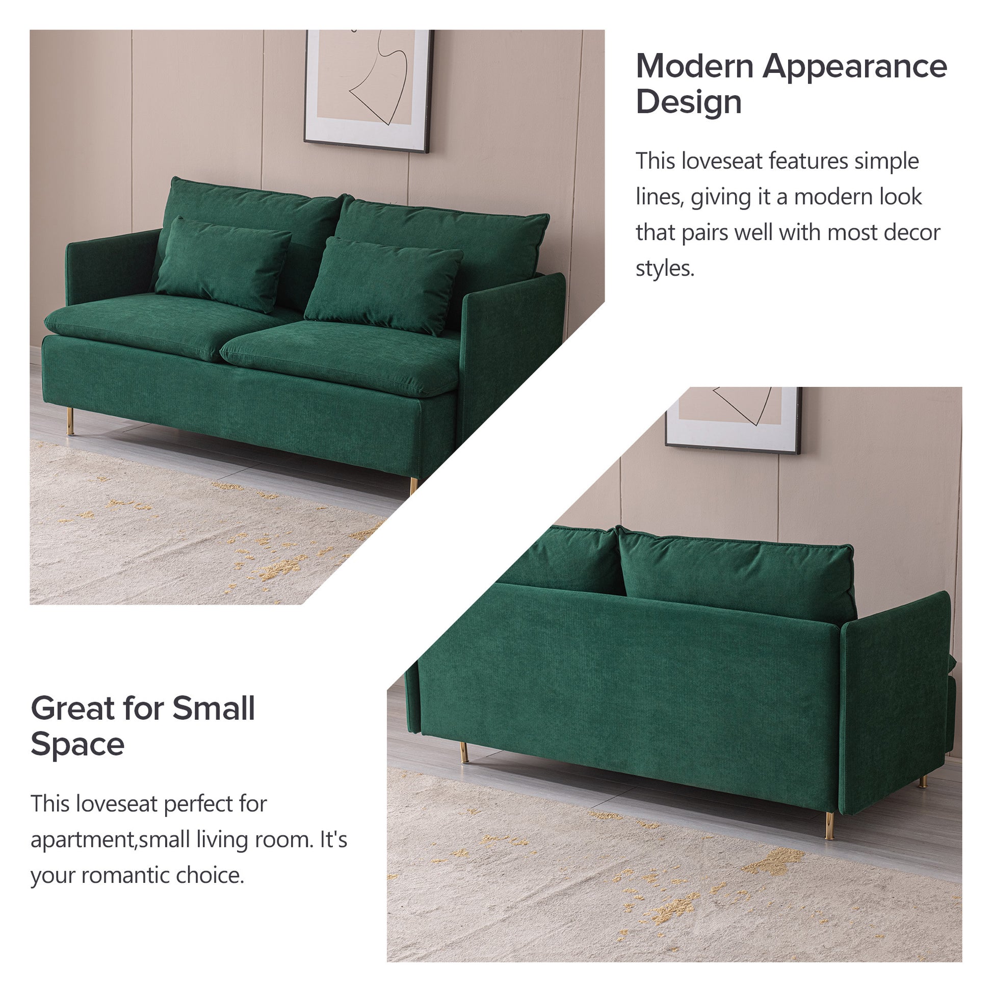 Modern Upholstered Loveseat Sofa,Emerald Cotton Linen63.8" Emerald Foam Cotton Linen 2 Seat