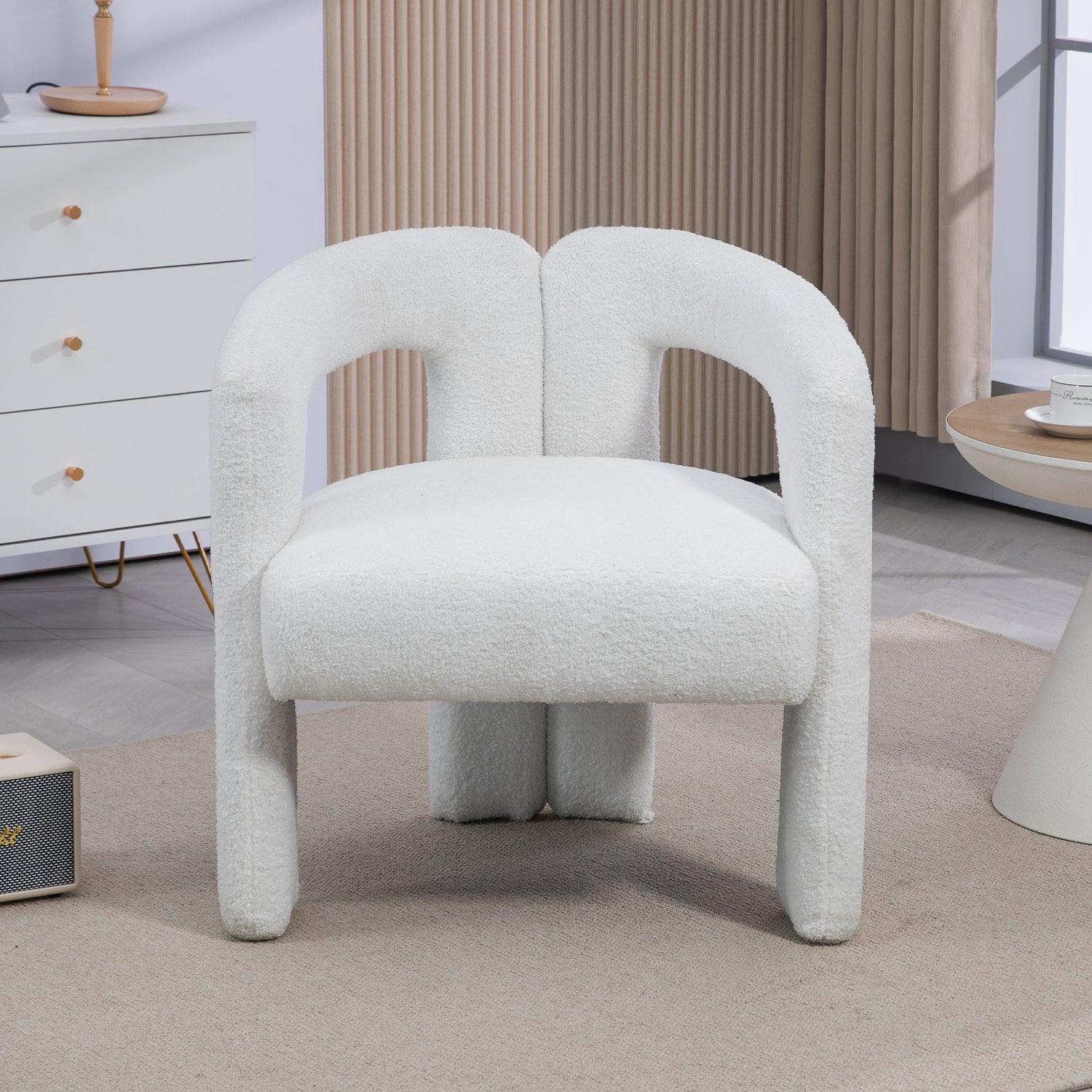 Teddy Fabric Modern Design Dining Chair,Open Back ,Modren Kitchen Armchair For Dinging Room Beige Beige Dining Room Foam Modern Dining Chairs Open Back Foam Fabric Metal