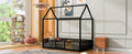 Twin Size Metal House Bed With Fence And Door, Black Black Metal