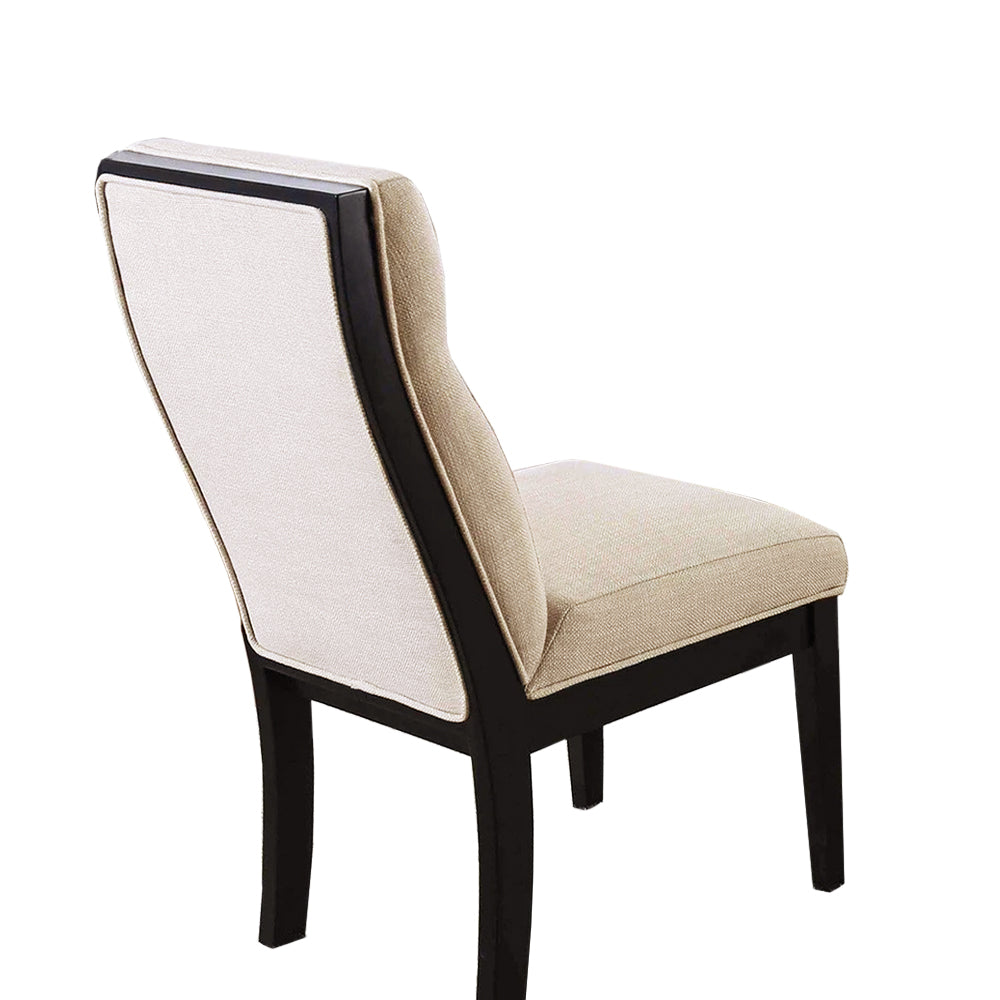 Set Of 2 Padded Fabric Dining Chairs In Black And Beige Solid Beige Dining Room Dining Chairs Wood Fabric