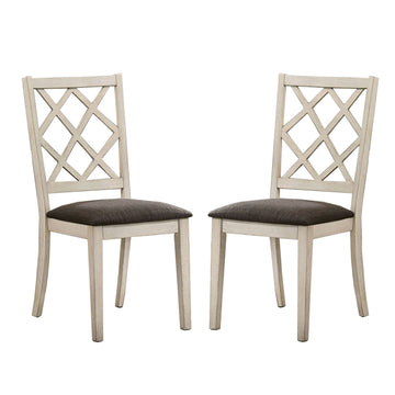 Set Of 2 Fabric Upholstered Side Chairs In Antique White And Gray Solid Antique White Dining Room Dining Chairs Cross Back Wood Fabric