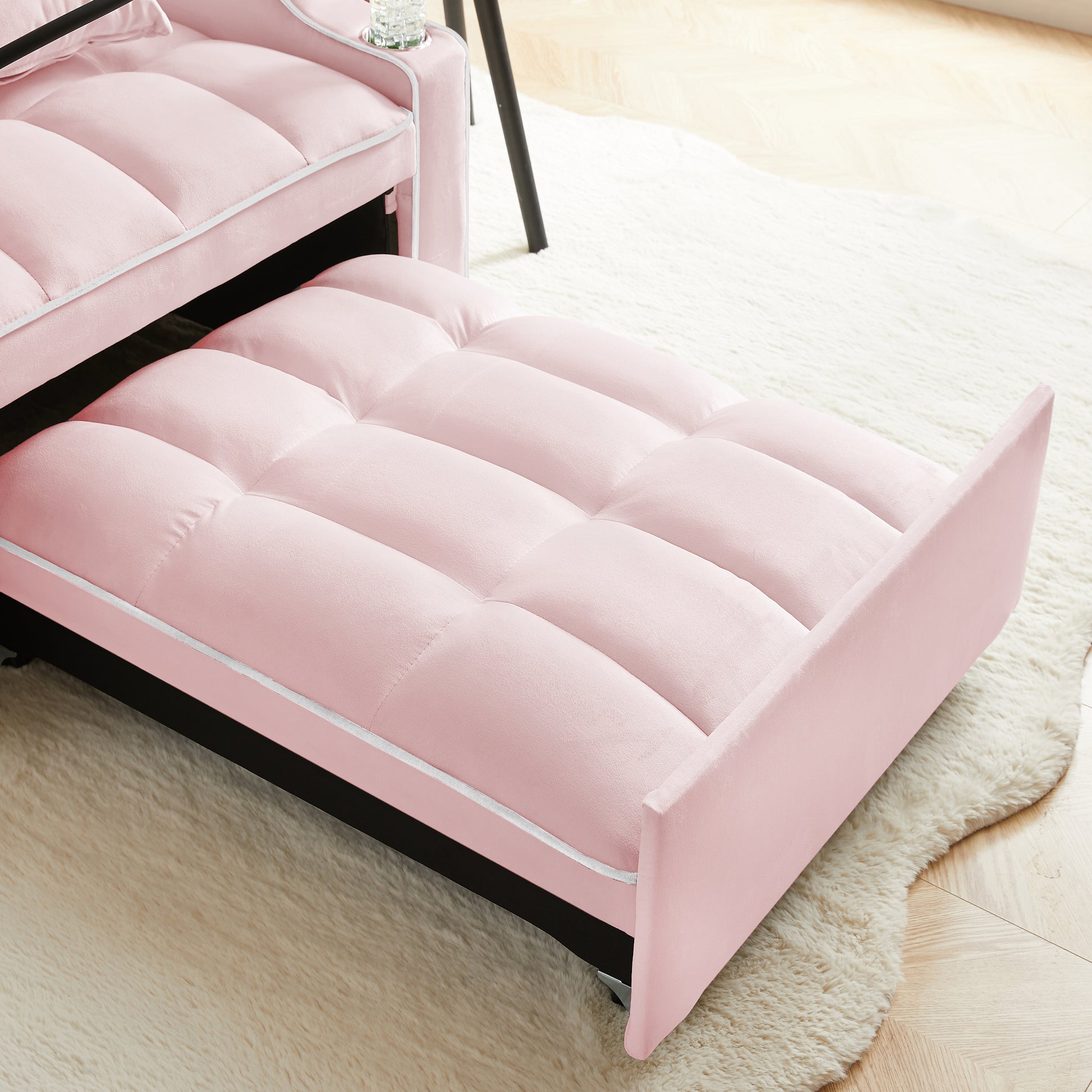 3 In 1 Sofa Bed, Convertible Sleeper Chair Sofa Bed Adjustable Pull Out Sleeper Chair Bed Multi Pockets Folding Sofa Bed For Living Room Bedroom Small Space Pink Pink Velvet 1 Seat
