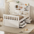 Twin Size Captain Platform Bed Frame With Storage Bookcases And Shelves,Four Drawers,White Twin White Solid Wood Mdf