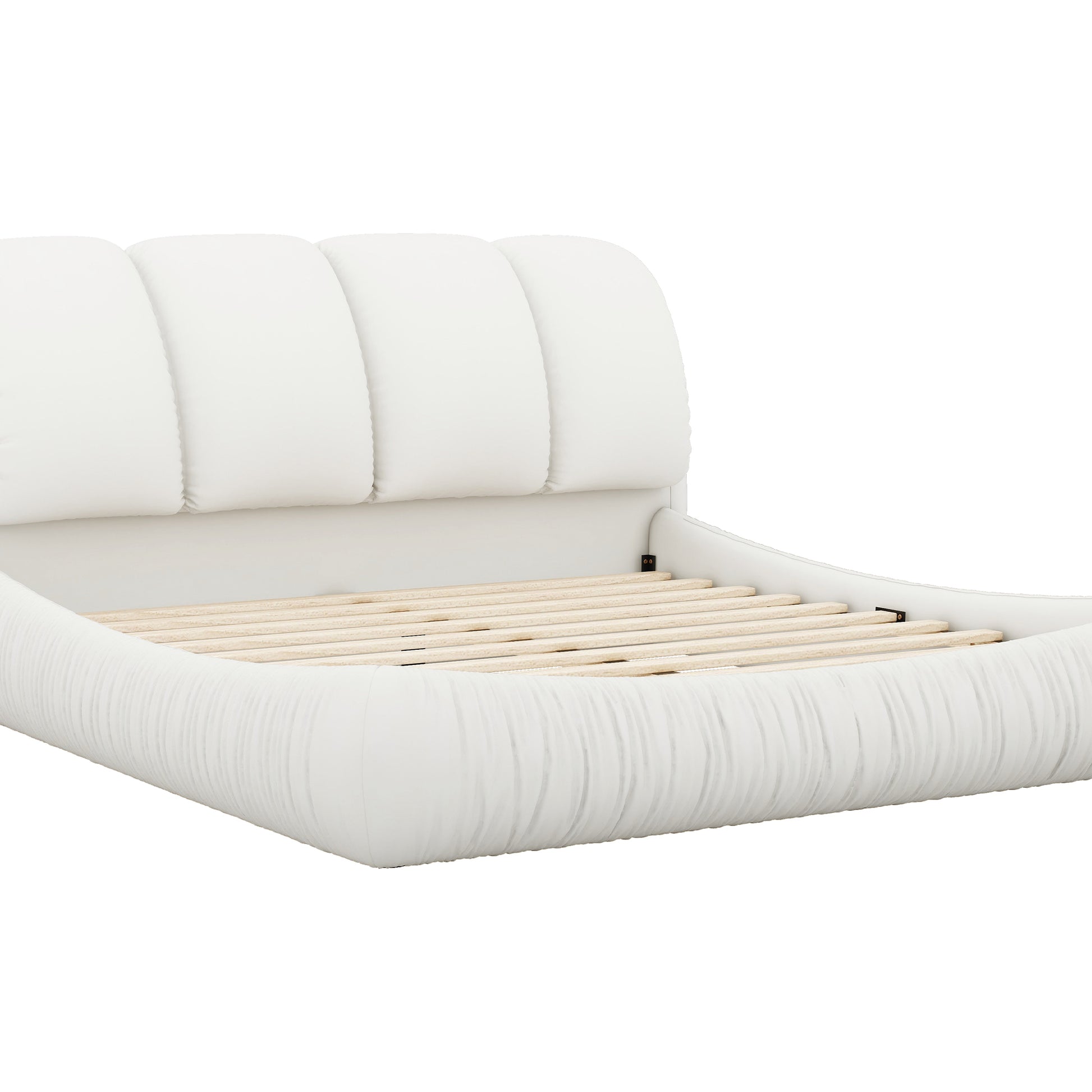 Queen Size Luxury Upholstered Bed With Thick Headboard, Leather Queen Bed With Oversized Padded Backrest, White Expect Arrival Date 2024 3 27 Queen White Pu Leather