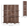 Homcom 4 Panel Folding Room Divider, 5.6 Ft Freestanding Paulownia Wood Privacy Screen Panel With Storage Shelves For Bedroom Or Office, Walnut Natural Wood