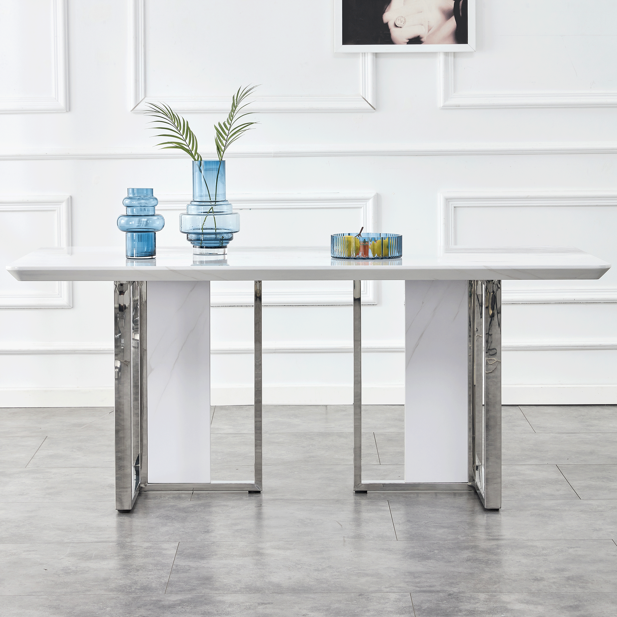 Modern Simple And Luxurious White Imitation Marble Grain Dining Table Rectangular Office Table.Computer Table.Game Desk .Desk.For Dining Room, Living Room, Terrace, Kitchen White Mdf