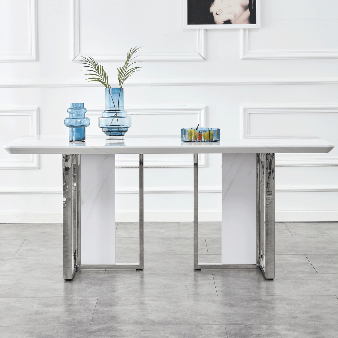 Modern Simple And Luxurious White Imitation Marble Grain Dining Table Rectangular Office Table.Computer Table.Game Desk .Desk.For Dining Room, Living Room, Terrace, Kitchen White Mdf