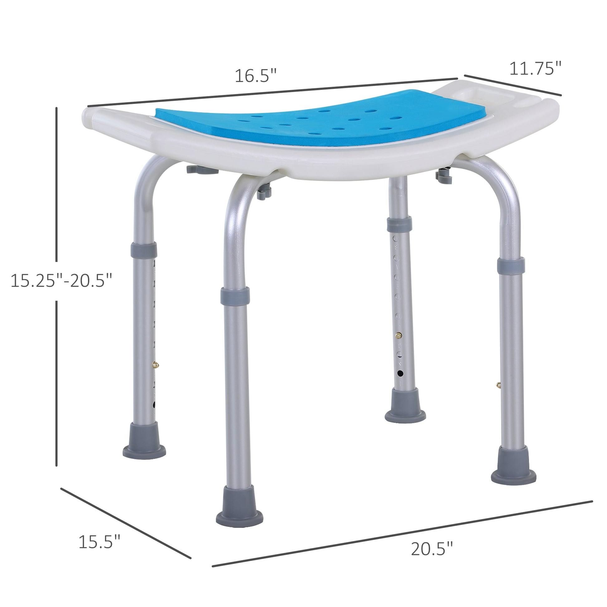 Homcom 6 Level Adjustable Curved Bath Stool Spa Shower Chair Non Slip Design For The Elderly, Injured, & Pregnant Women Blue Aluminum
