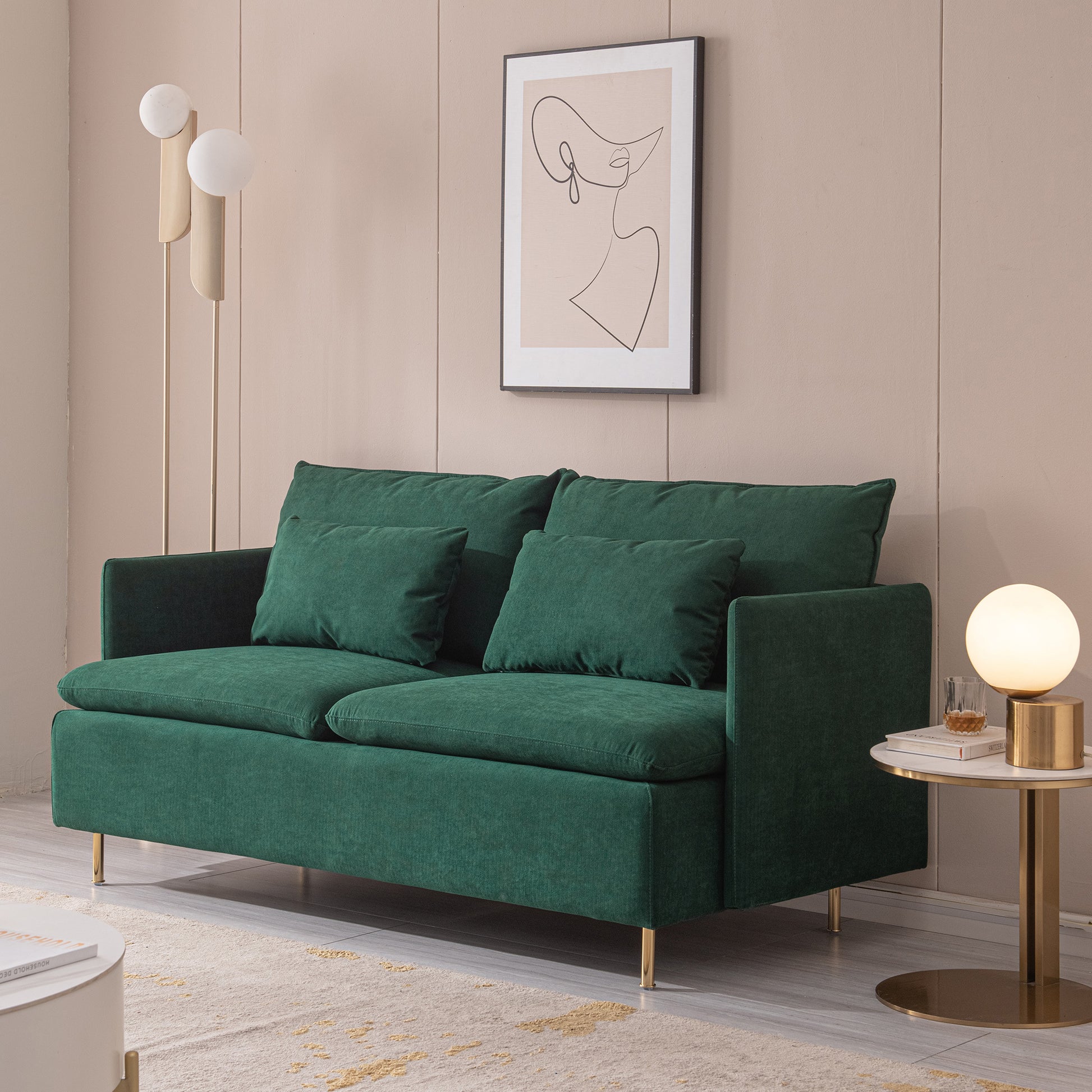 Modern Upholstered Loveseat Sofa,Emerald Cotton Linen63.8" Emerald Foam Cotton Linen 2 Seat