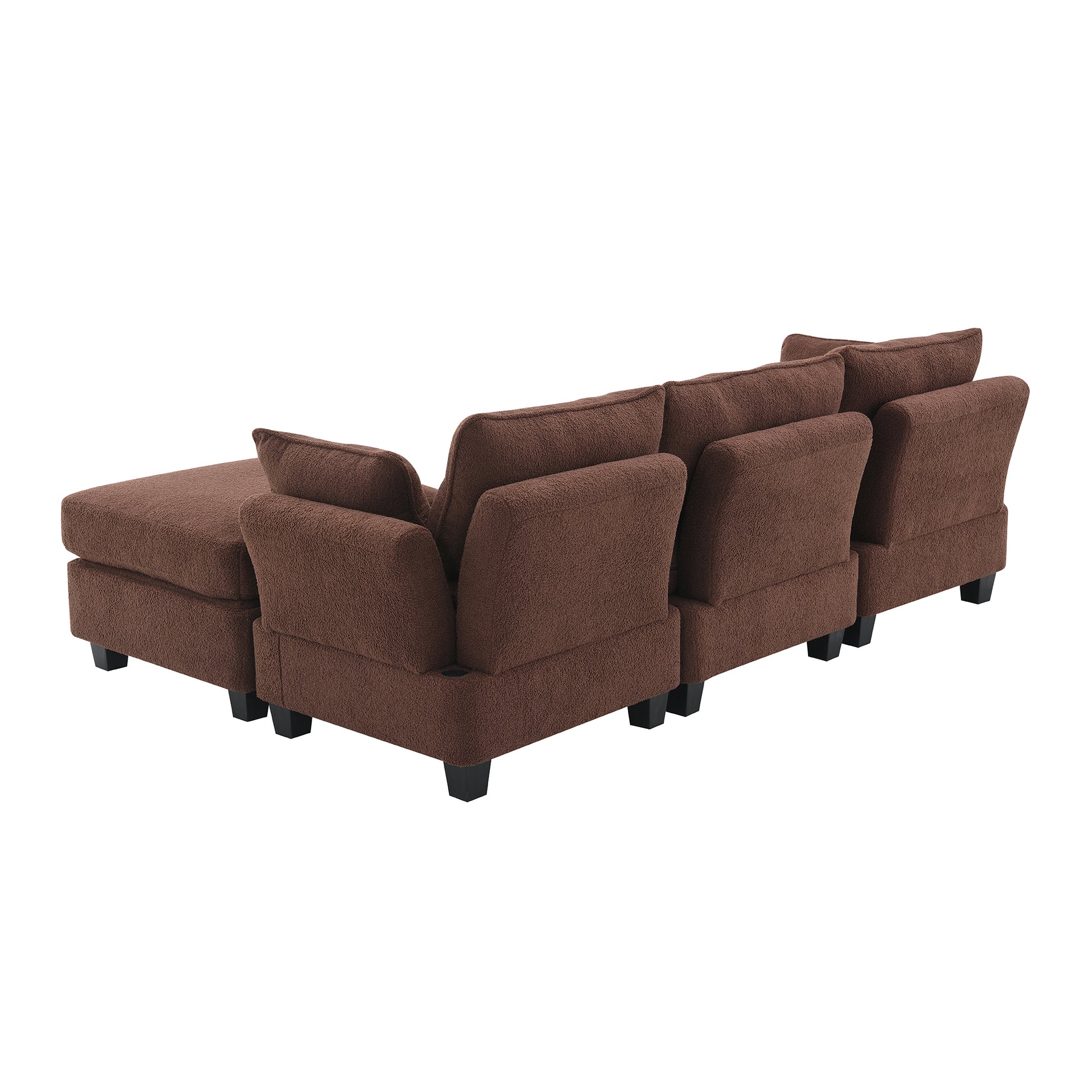 92*63"Modern Teddy Velvet Sectional Sofa,Charging Ports On Each Side,L Shaped Couch With Storage Ottoman,4 Seat Interior Furniture For Living Room, Apartment,3 Colors 3 Pillows Brown Teddy 4 Seat