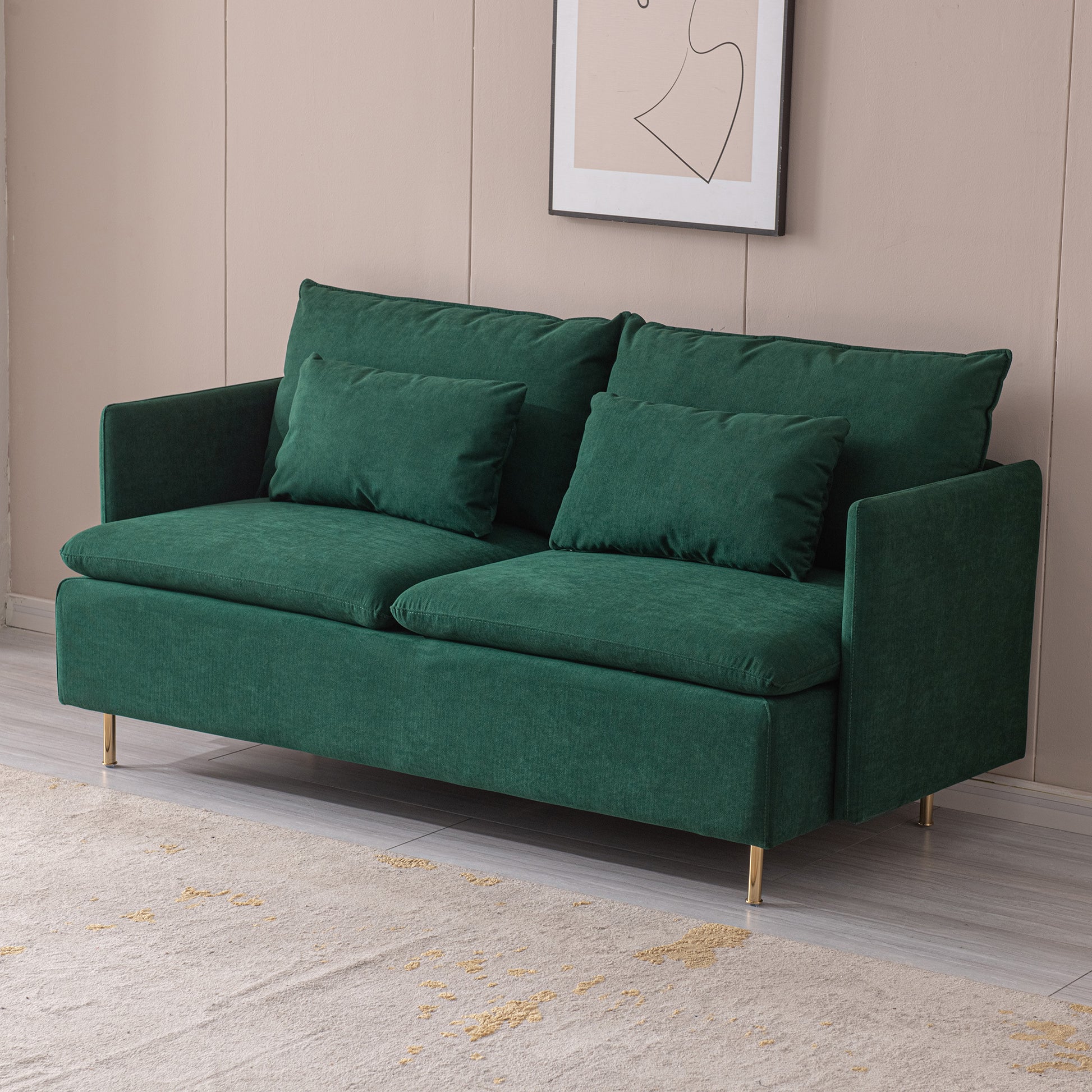 Modern Upholstered Loveseat Sofa,Emerald Cotton Linen63.8" Emerald Foam Cotton Linen 2 Seat