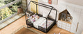 Full Size Metal House Bed With Fence And Door, Black Black Metal