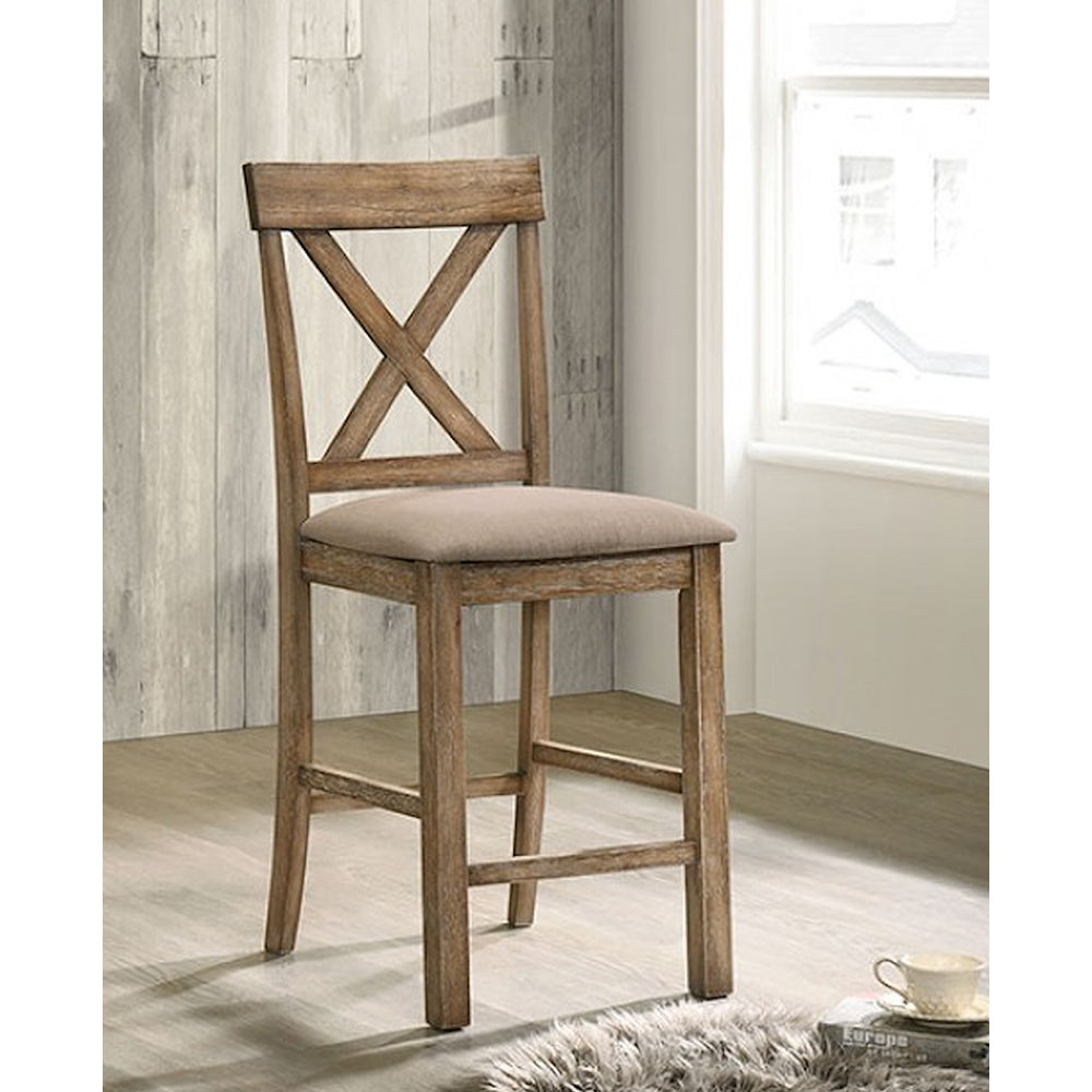 Set Of 2 Fabric And Wood Counter Height Chairs In Rustic Oak And Brown Solid Oak Dining Room Dining Chairs Wood Fabric