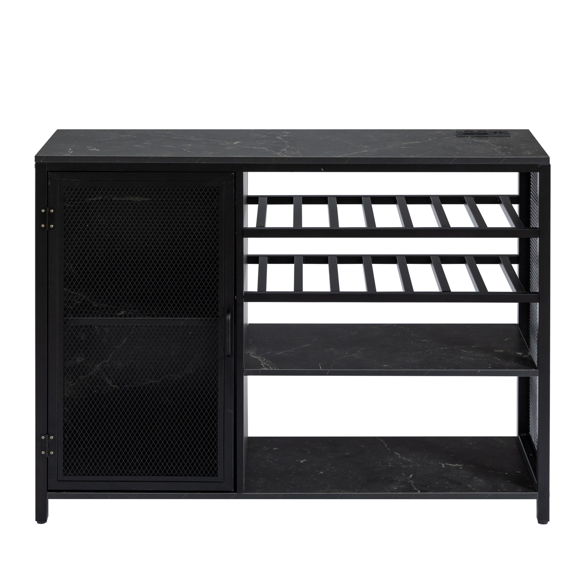 Bar Cabinet,Wine Bar Cabinet,Liquor Storage Credenza,Sideboard With Wine Racks & Stemware Holder,With Uab Socket,Metal Bracket,Canbeplacedin Familybars,Hallways,Living Rooms,Color:Black Marble Texture 3 4 Spaces Black Primary Living Space Built In