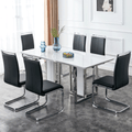 Modern Simple And Luxurious White Imitation Marble Grain Dining Table Rectangular Office Table.Computer Table.Game Desk .Desk.For Dining Room, Living Room, Terrace, Kitchen White Mdf