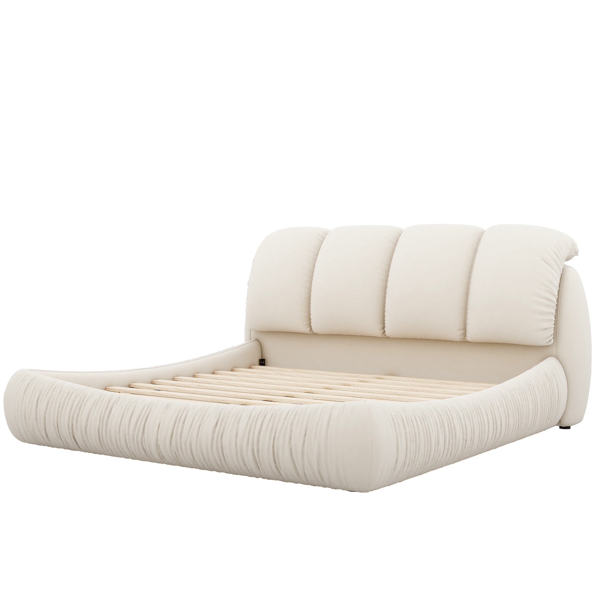 Queen Size Luxury Upholstered Bed With Thick Headboard, Velvet Queen Bed With Oversized Padded Backrest, Beige Expect Arrival Date 2024 4 9 Queen Beige Velvet